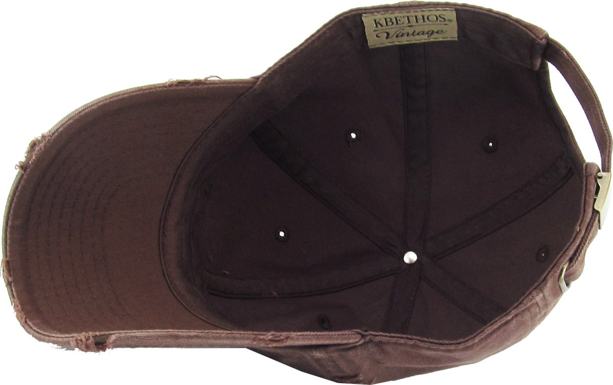 Brown Distressed Vintage Baseball Cap Inside Turned Over View